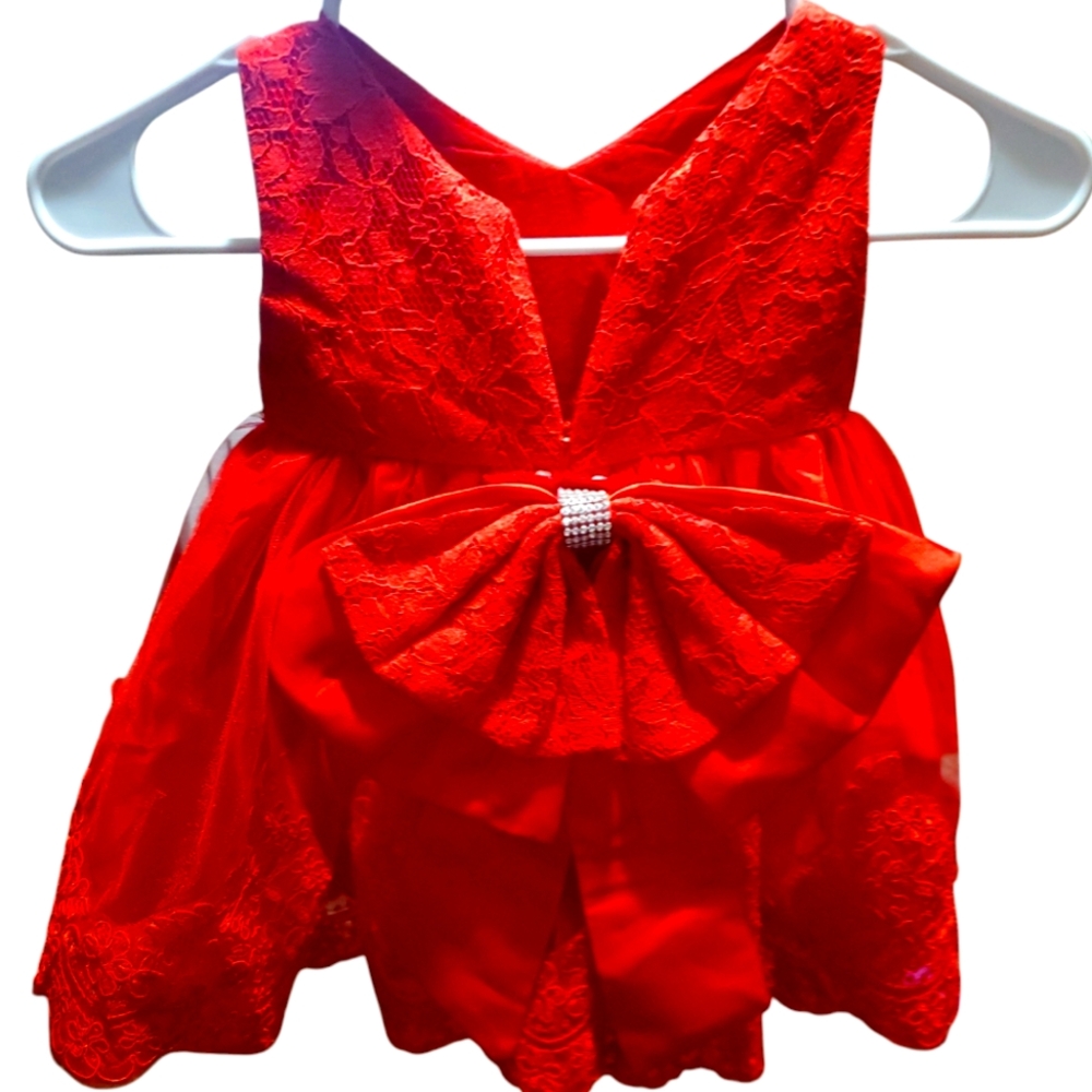 Christmas Lace Bow Holiday Red Infant Dress 6-9 months